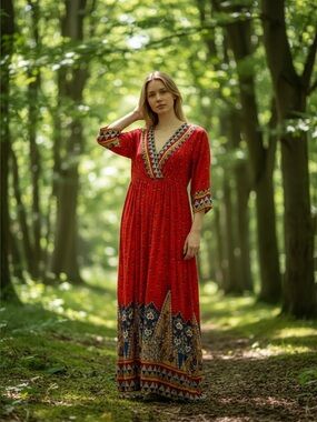 NWOT Vibrant Red and Blue Cotton Maxi Dress   size Small